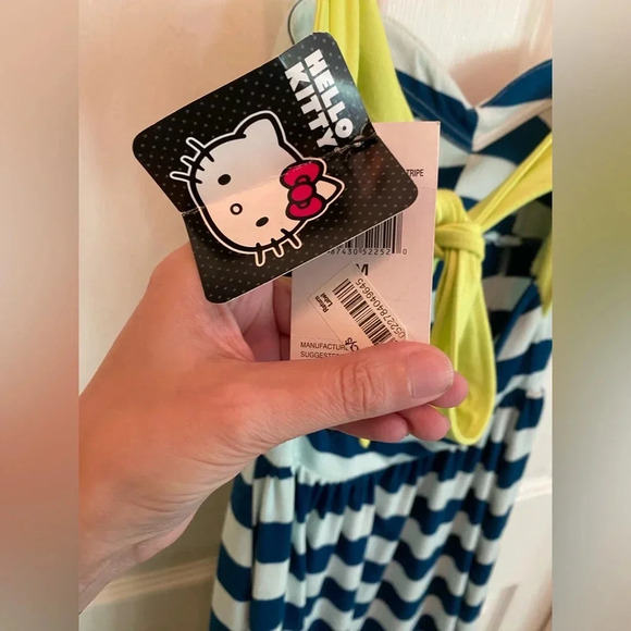 Sanrio Hello Kitty Sailor Sleeveless Jersey Mini Dress Blue Stripes Tie Back - Picture 8 of 10